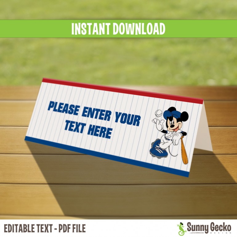 Mickey Mouse Baseball Birthday Tent Cards / Place Cards